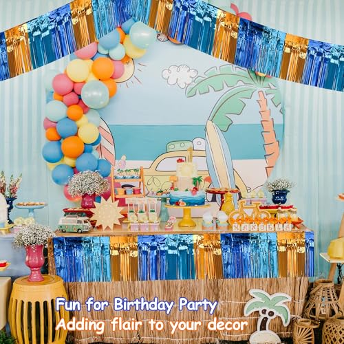 Image of 4 Packs Total 39 Ft Parade Floats for Trailer Car, Orange Blue Foil Fringe Garland Tinsel Blue Dog Themed Streamers Hanging Banner Table Skirts for Graduation Homecoming Birthday Dog Themed Party