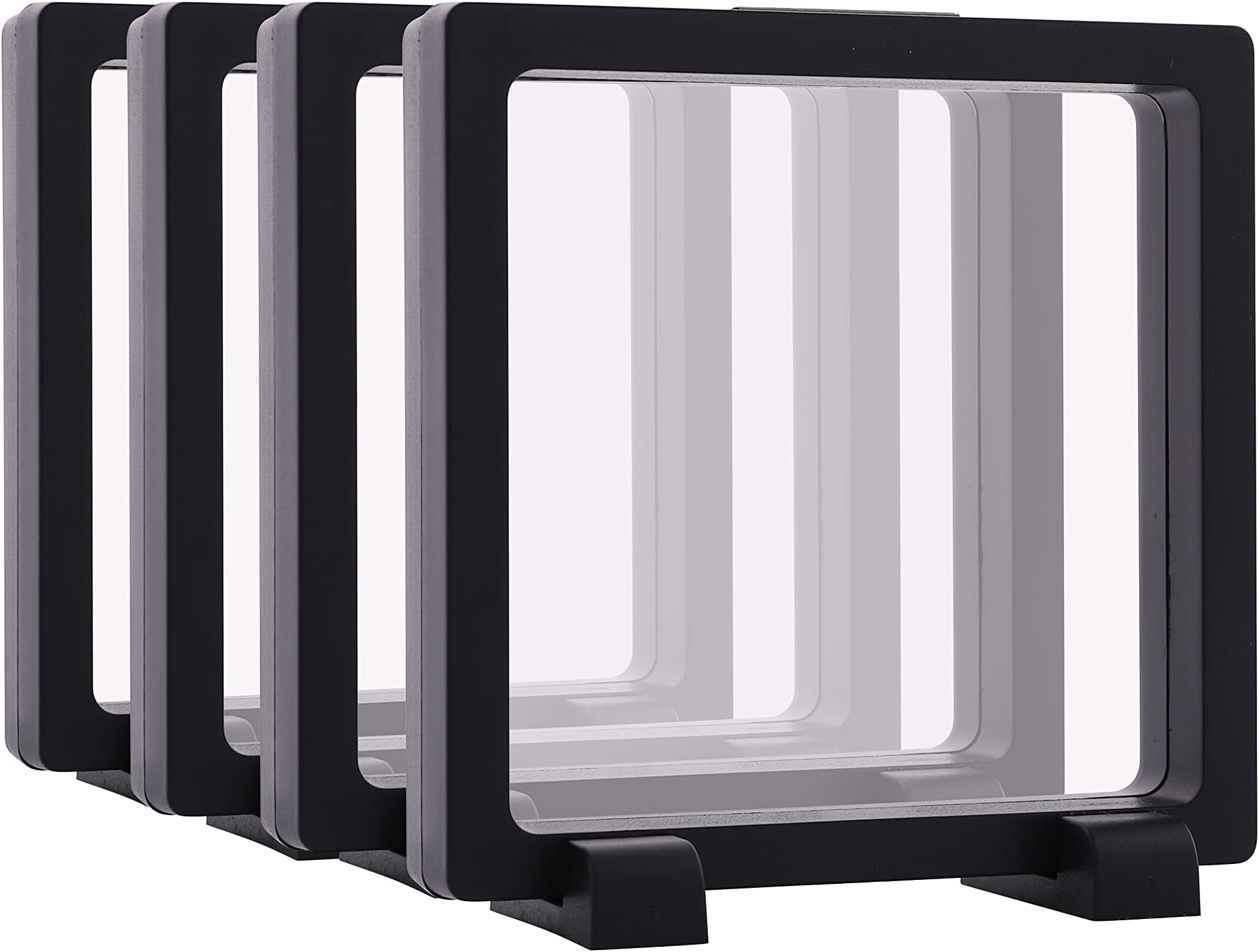 4PCS Set 3D Floating Display Case Black 4.3x4.3x0.8” Challenge Coin Display Stands for AA Medallions, Jewelry, Fossil, Specimen, Coin Display Frame Gift for Collection Lovers