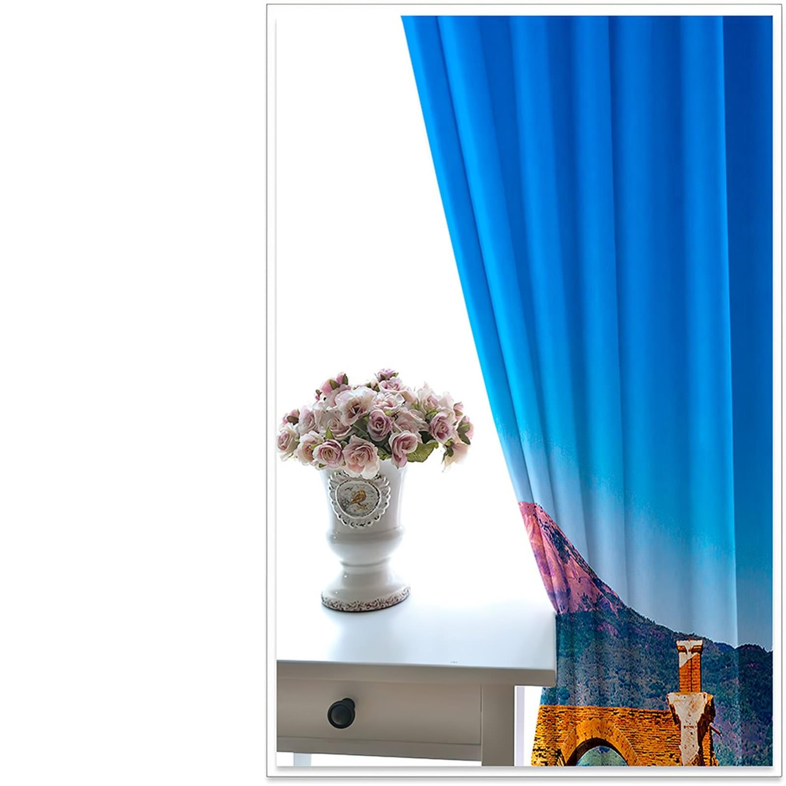 Gardine Schlafzimmer Blickdicht, 102x160cm Blau Grün Braun Berglandschaft Verdunklungsvorhänge mit Ösen