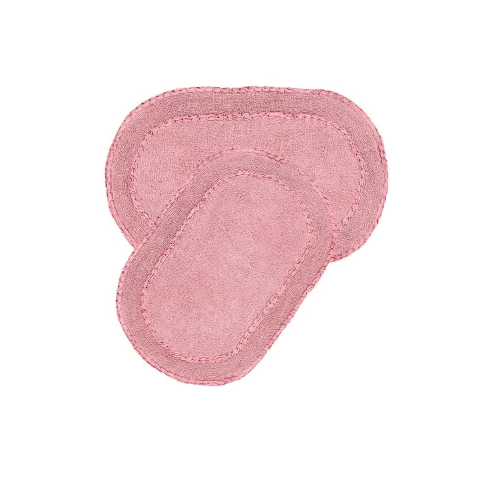 Beautiful 2 Piece Double Ruffle Oval Pink Bathroom Rugs Size 24 x 40 21 x 34 100 Cotton