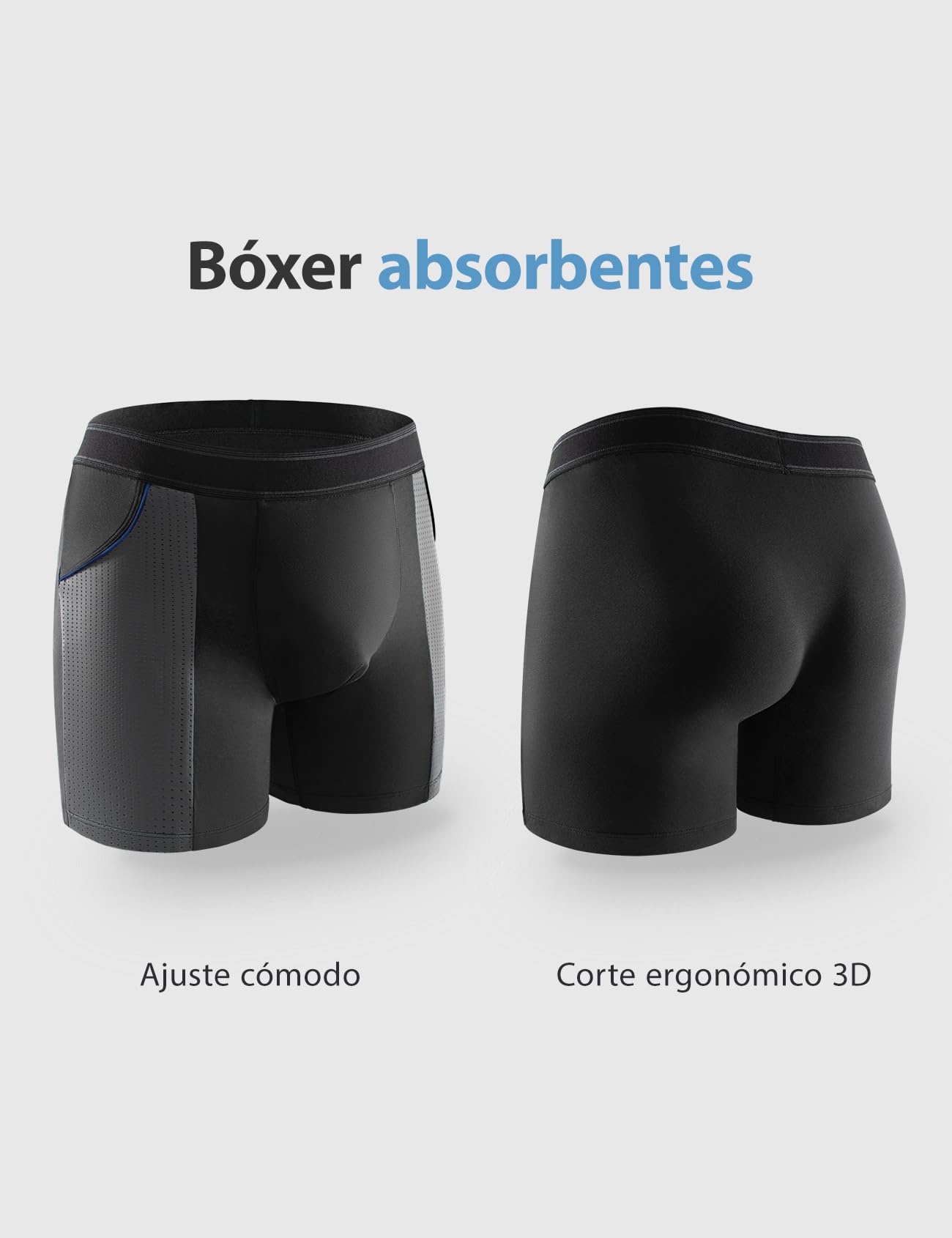Carer Pack de 4 Boxers de Incontinencia Hombre de Bambú, Absorción 100ml Ropa Interior Incontinencia Lavable Reutilizable Ligera Transpirable a Prueba de Fugas, Negro Azul Talla L