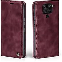 LBH Mobile Phone Case for Xiaomi Redmi Note 9 in Wine Red with Card and Money Compartment Smartphone Case with Stand Function Flip Case Protective Cover Magnetic Closure Vintage