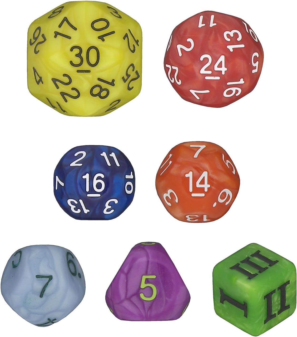 DCC Special 7 - Rainbow - Set of 7 Rare and Unusual RPG dice Approved for use with Dungeon Crawl Classics