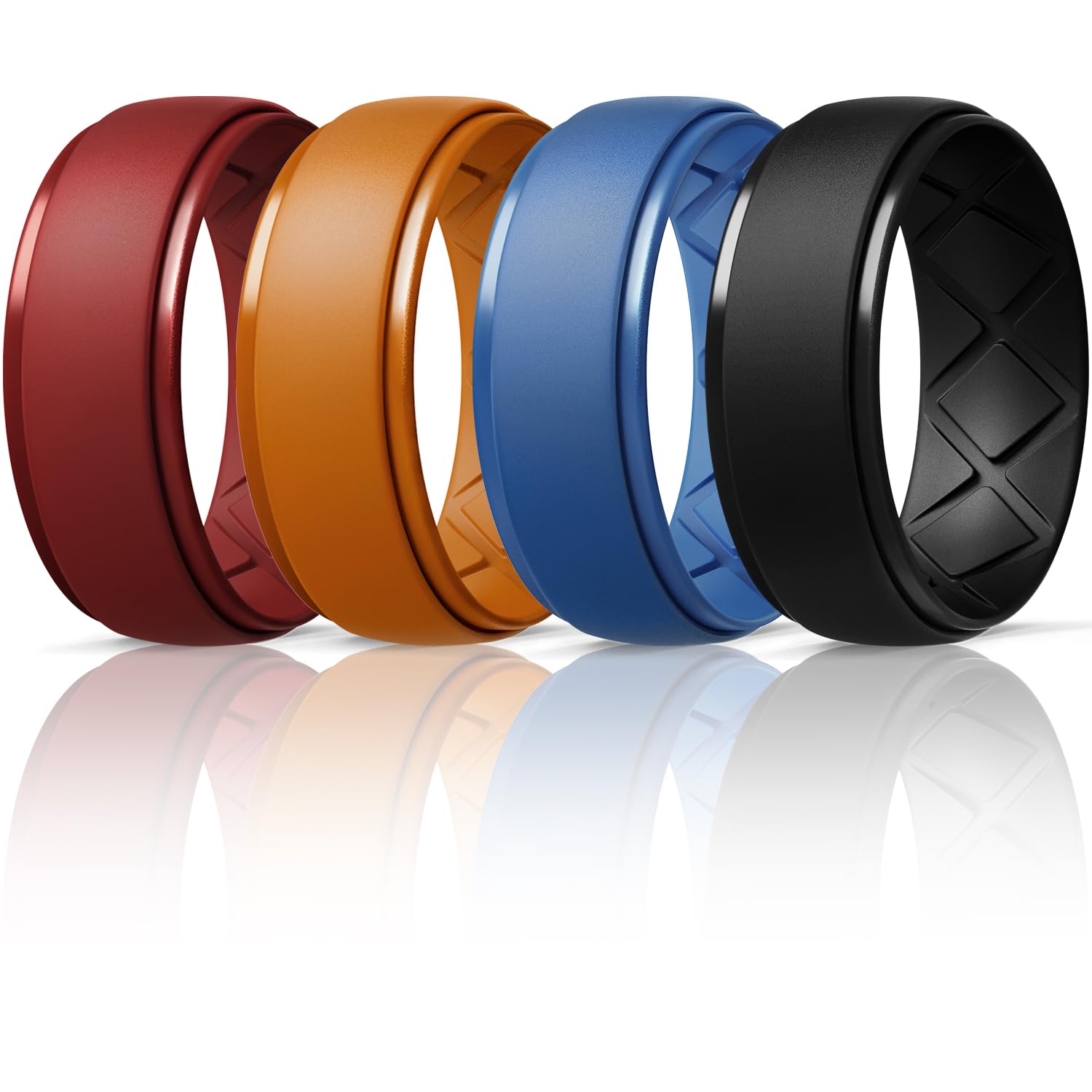 Egnaro Inner Arc Ergonomic Breathable Design, Silicone Rings Mens with Half Sizes, 1/4/5/6/7 Rubber Wedding Bands, 10mm Wide-2.5mm Thick