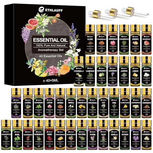Essential Oils Set 40 Pcs, Essential Oils Perfect for Diffuser, Fragrance Oil Set for Massage, Soap...
