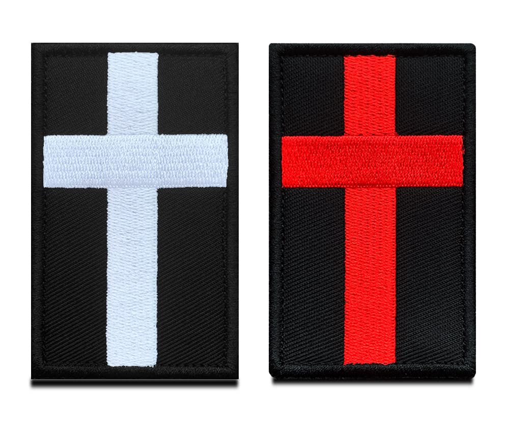 2 Pcs Religious Black Red Cross Gothic Punk Funny Patch Embroidered Hook & Loop Fastener Emblem Sew On Patches Clothes Accessory Armband Shoulder Backpack Tactical Decorative Badge Patch — image 1