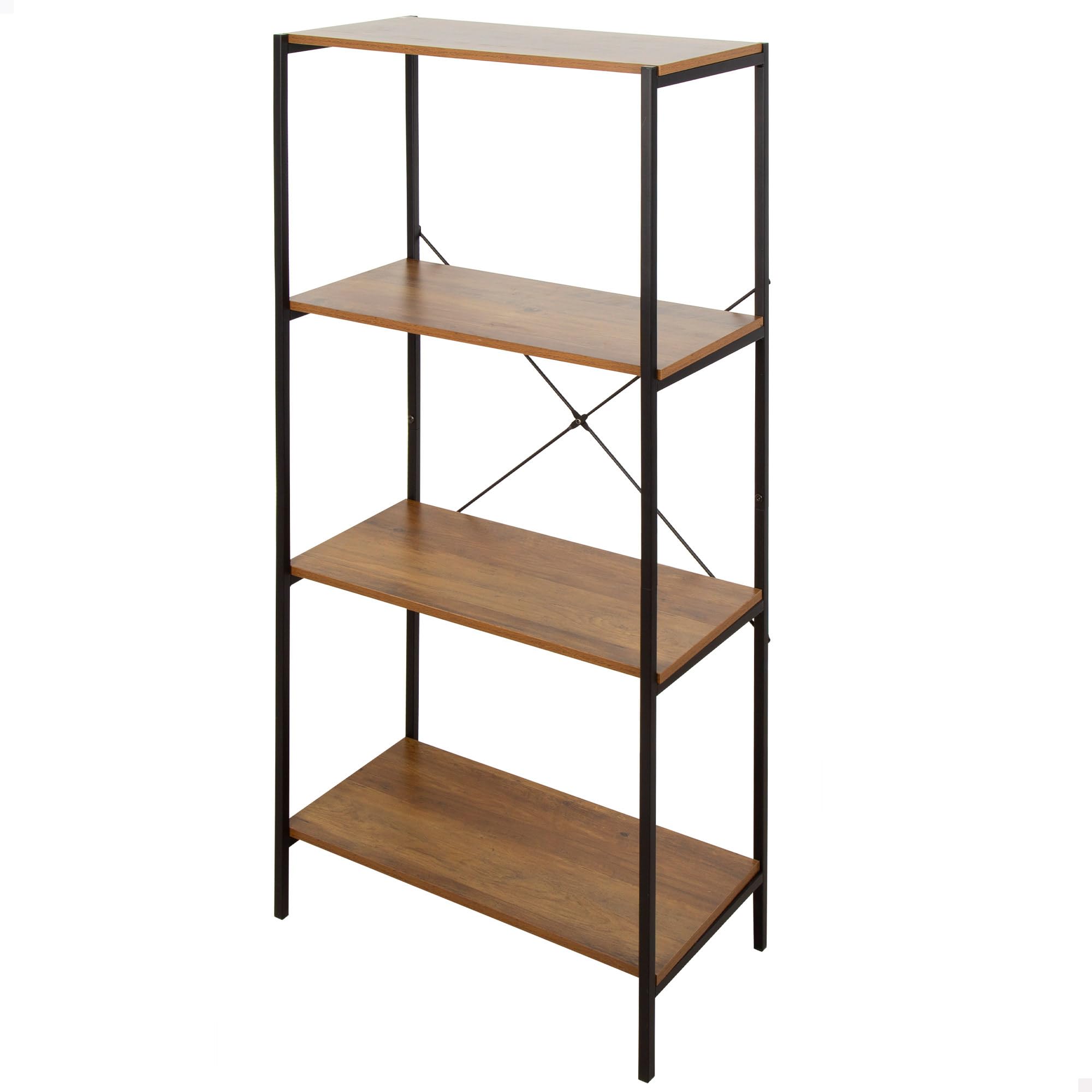 AKTIVE MAX Home Estantería almacenaje, 60x30x120 cm, 4 estantes, Acero y Madera, Fácil Montaje, Resistente, Duradera, Refuerzo Cruzado, Muebles salón, Estanterías Madera, Librería (18455)