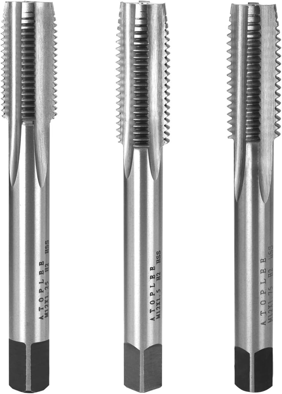 ATOPLEE Metric Thread Tap, M2 HSS 6542 Right Hand Thread Tap (M12X1.25/M12X1.5/M12X1.75, 3pcs)