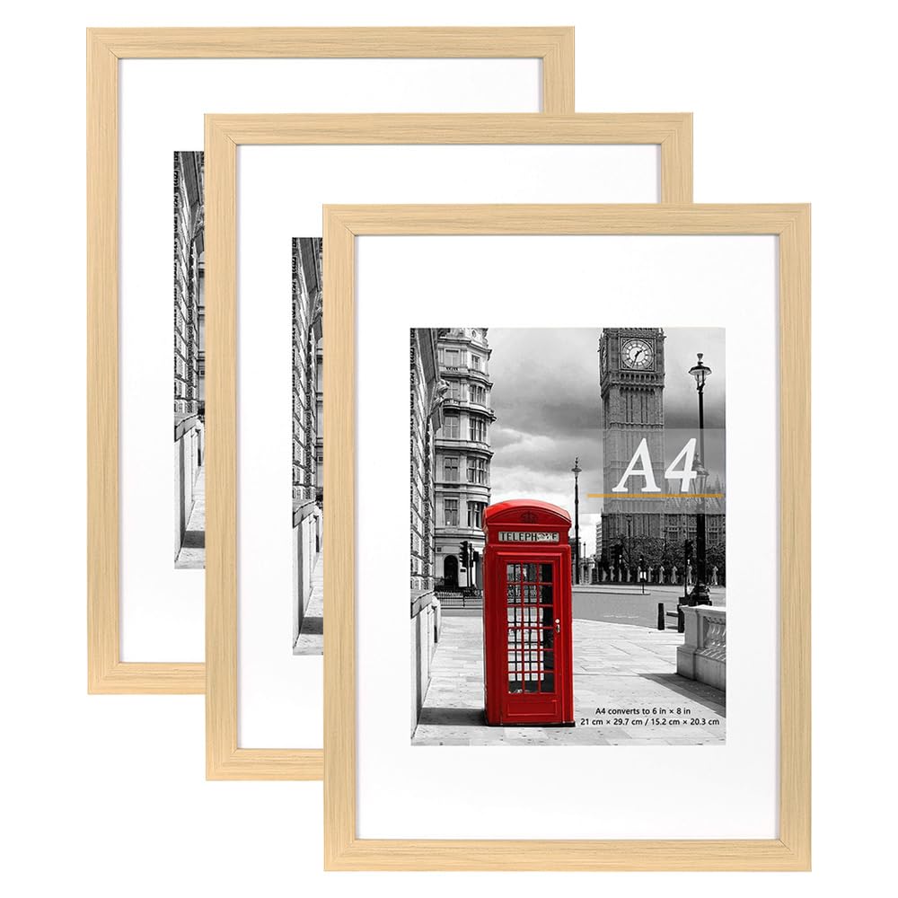 Scholar Tree Natural A4 Picture Frame With Mount,Picture Frames-Set Of 3,A4 Frame,Freestanding And Wall Mountable