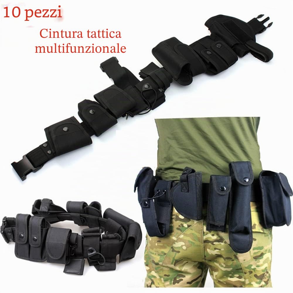SagaSave Cintura tattica per esterni, modulare, con 9 scomparti, per polizia, guardia di sicurezza militare