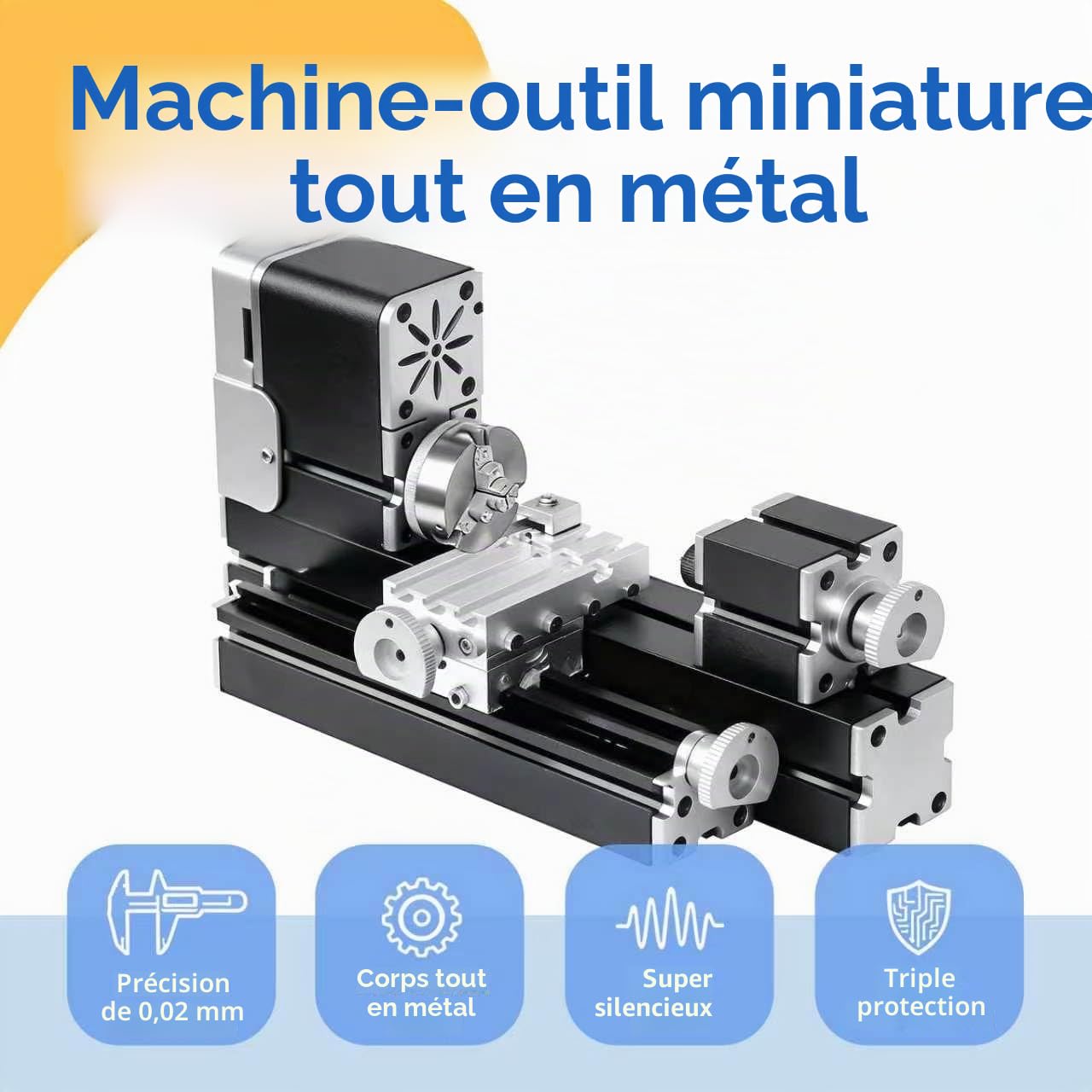Tour miniature entièrement en métal 36 W 20 000 tr/min Mini machine de tour en métal pour les amateurs de travail du bois