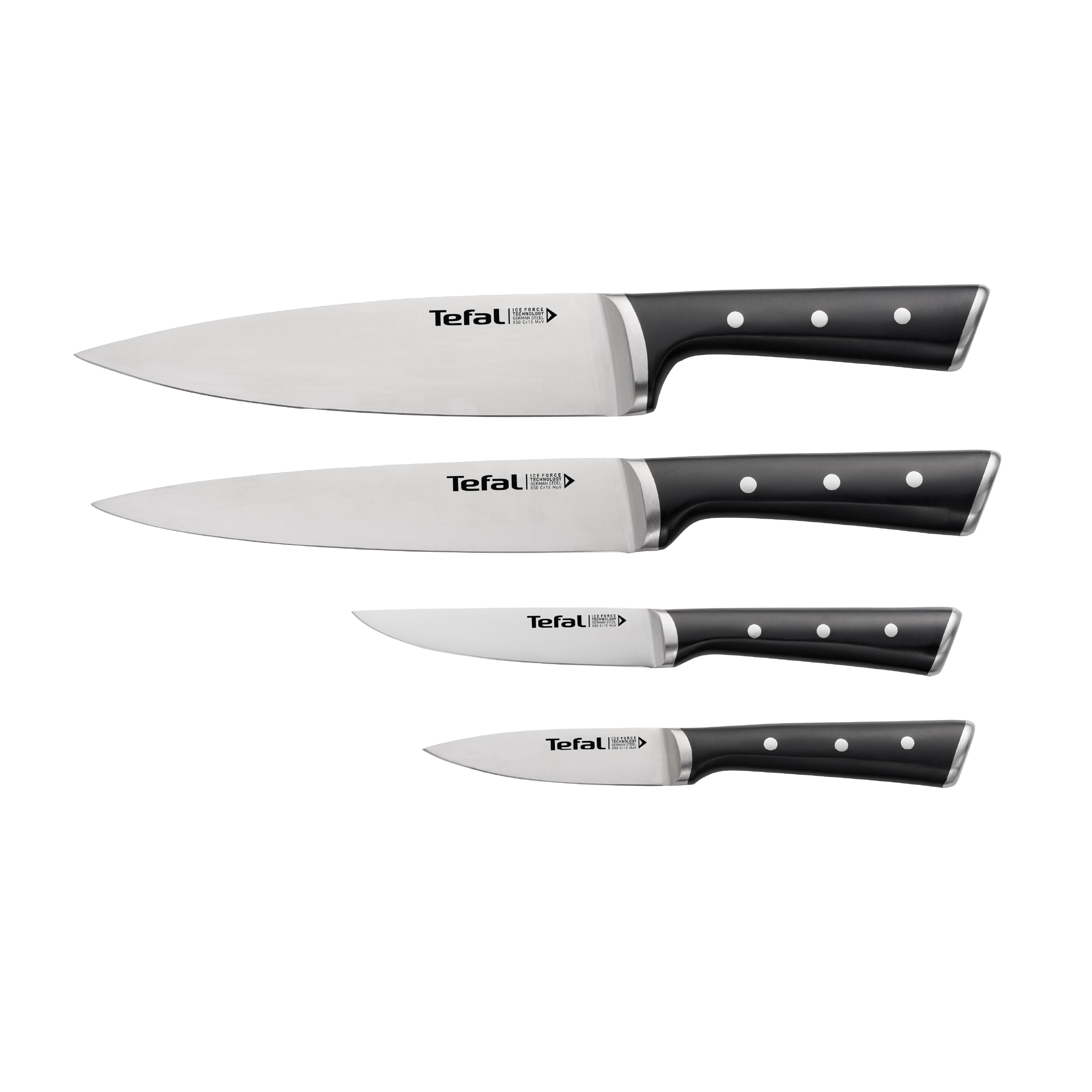 Tefal Ice Force - Set 4 coltelli da cucina, lame in acciaio inossidabile tedesco, K2324S74, garanzia 10 anni, taglio e tagliente ad alte prestazioni