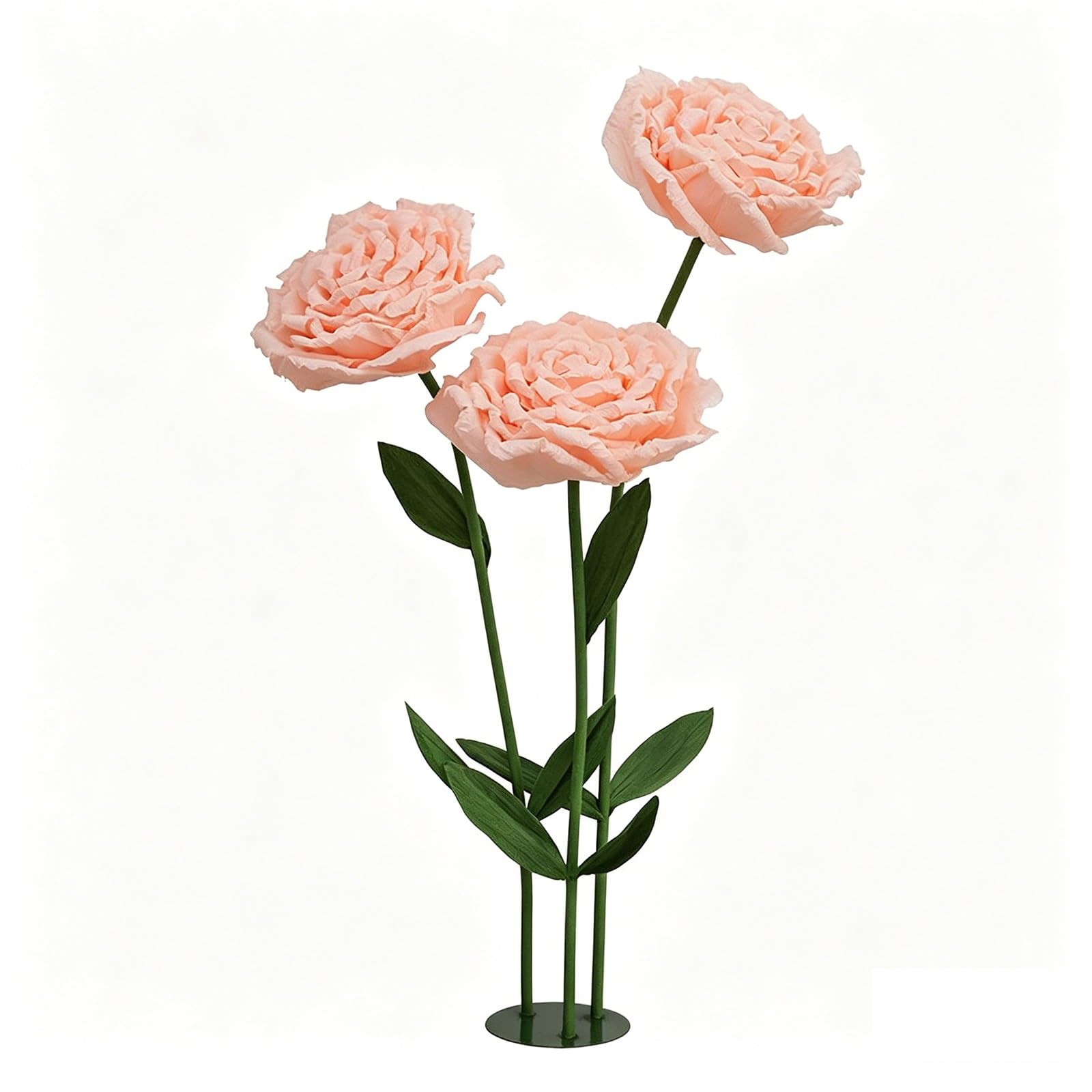 Große Künstliche Blumen mit Standfuß, 3er Set Papierblumen Groß Stehend mit Verstellbaren Stielen & Stabiler Metallbasis für Garten, Hochzeiten, Events & Schaufenster(Light Pink)