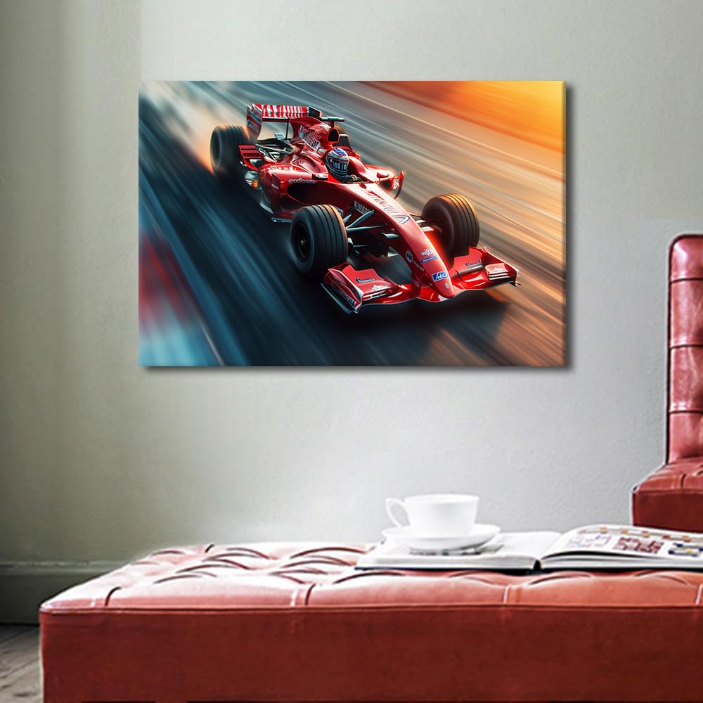 TISHIRON 1 Piece Canvas Wall Art Racing Car Pictures for Bedroom Living Room Game Room Wall Decor for Men Boys Bedroom Home Car Office Decor Framed Ready to Hang Poster and Prints 24" Wx16 H - Image 3
