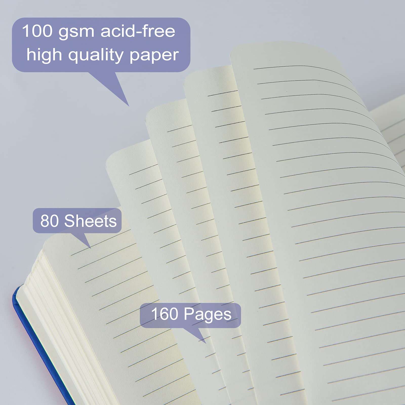 Confezione da 24 quaderni con copertina rigida, formato A5, a righe, per ufficio, casa, scuola, lavoro, 21 x 14 cm, carta spessa 100 g/m², 160 pagine (blu)