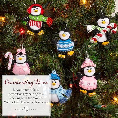 Image of Bucilla Felt Applique 18 inch Stocking Making Kit, Snowy Snuggles, Perfect for Holiday DIY Arts and Crafts, 89707E