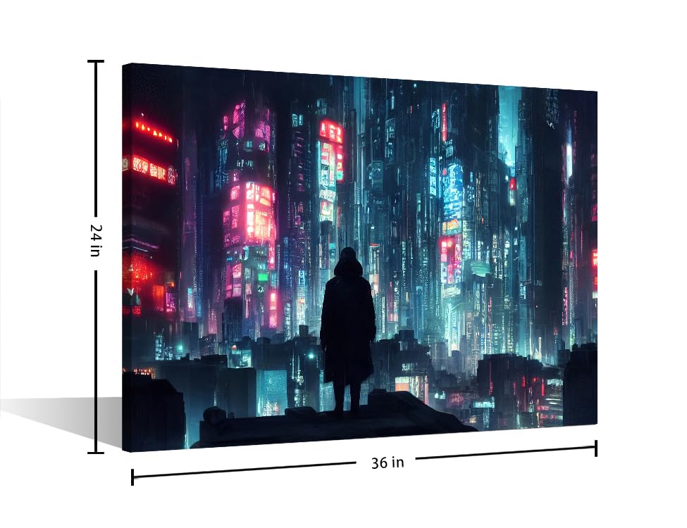 1 Pieces Cyberpunk City Full of Neon Lights Wall Art Wall Painting Future City Concept Pictures Print On Canvas Modern Canvas Prints Wall Decor Artwork Framed Poster Office Wall Decor - Image 2