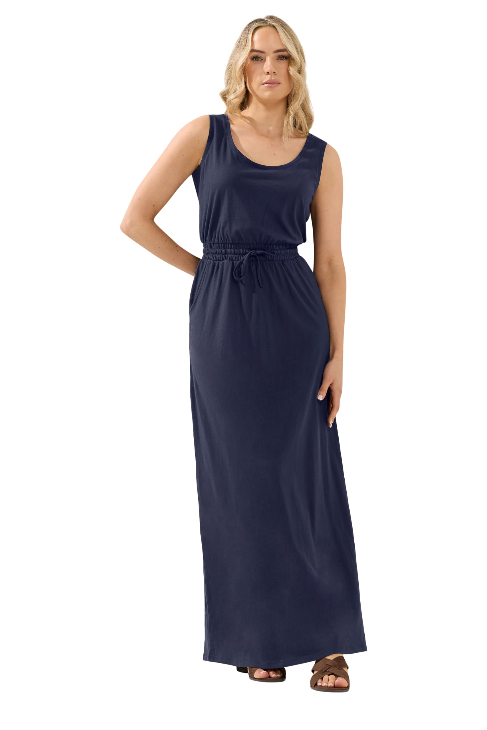 Long Tall Sally Women's Tall Tie Waist Maxi Dress in Mid Navy | Size: 12