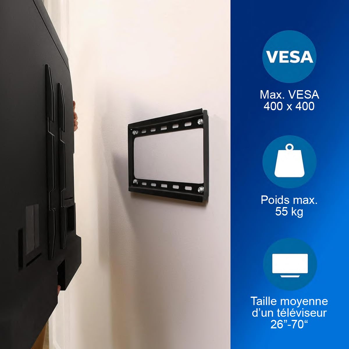 Philips Support Mural TV Fixe Universel - Super Fin pour Televiseurs 26-70 Pouces - TV Mural Vesa Max 400X400 - Charge Max 55 Kg