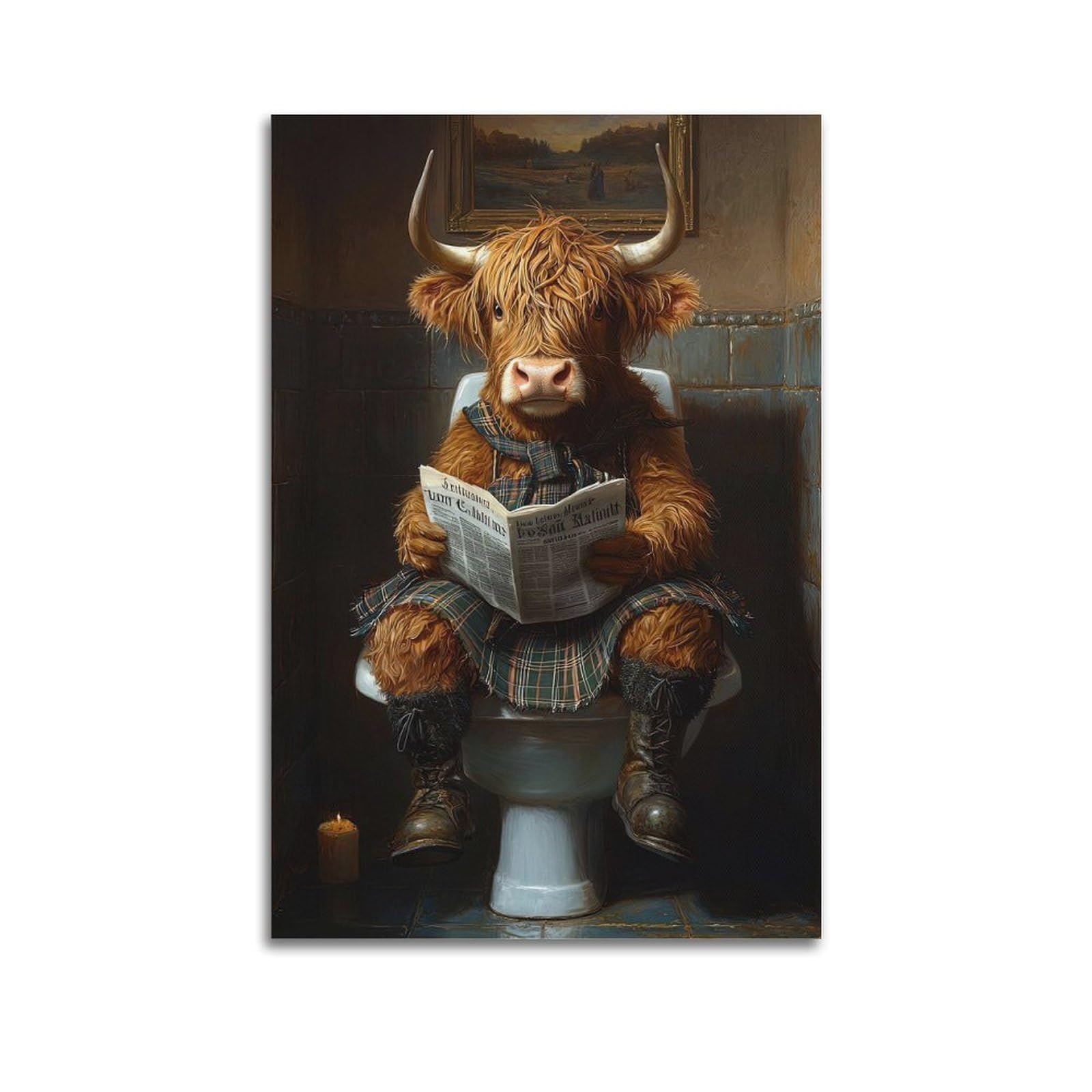 ESTE Highland Cow Toilette Red Poster Decorative Painting Canvas Modern Art Picture 24x36inch(60x90cm)