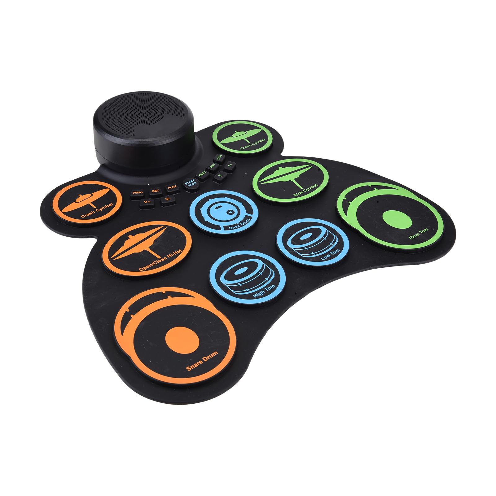 KUIDAMOS Batería Electrónica Portátil 9 Pads MIDI Roll-Up Drum Kit para Principiantes con Altavoz, Auriculares para Practicar Batería en Casa o Dormitorios, 14.8 X 14.2 X 2 Pulgadas Negro