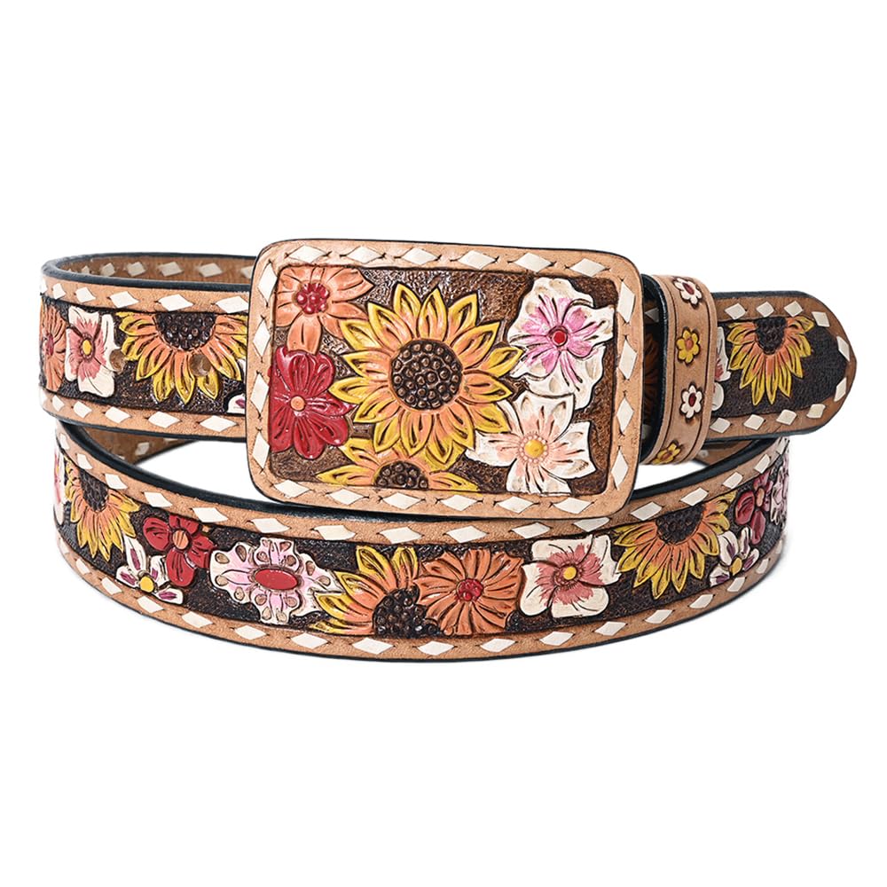 American Darling Beautifully Hand Tooled Brown Genuine American Leather Belt Men and Women Western Belt with Removable Buckle