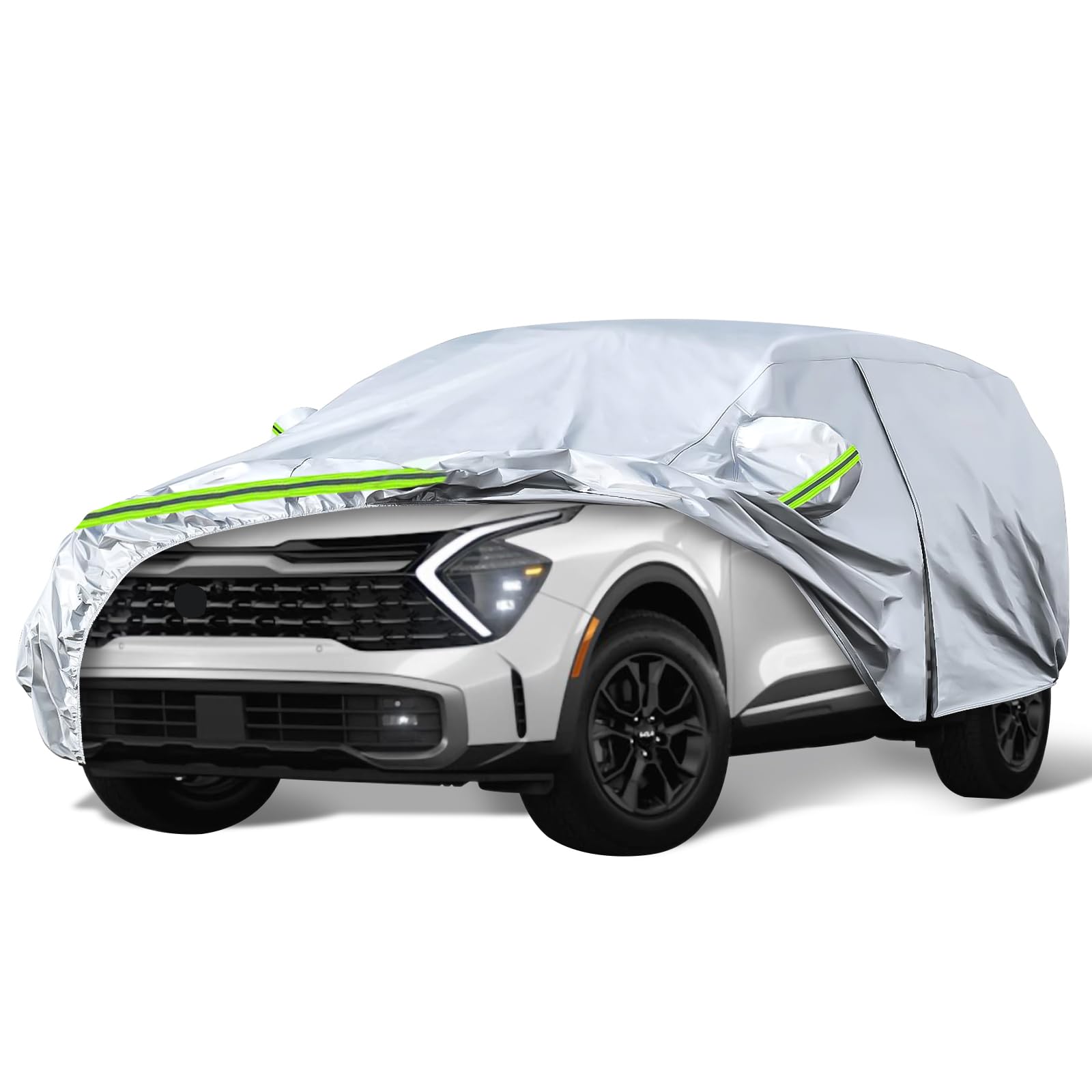 Waterproof Car Covers Replace for 2020-2024 Kia Sportage, 6 Layers Silver All Weather Car Cover with Zipper Door & Windproof Bands for Snow Rain Dust Protection