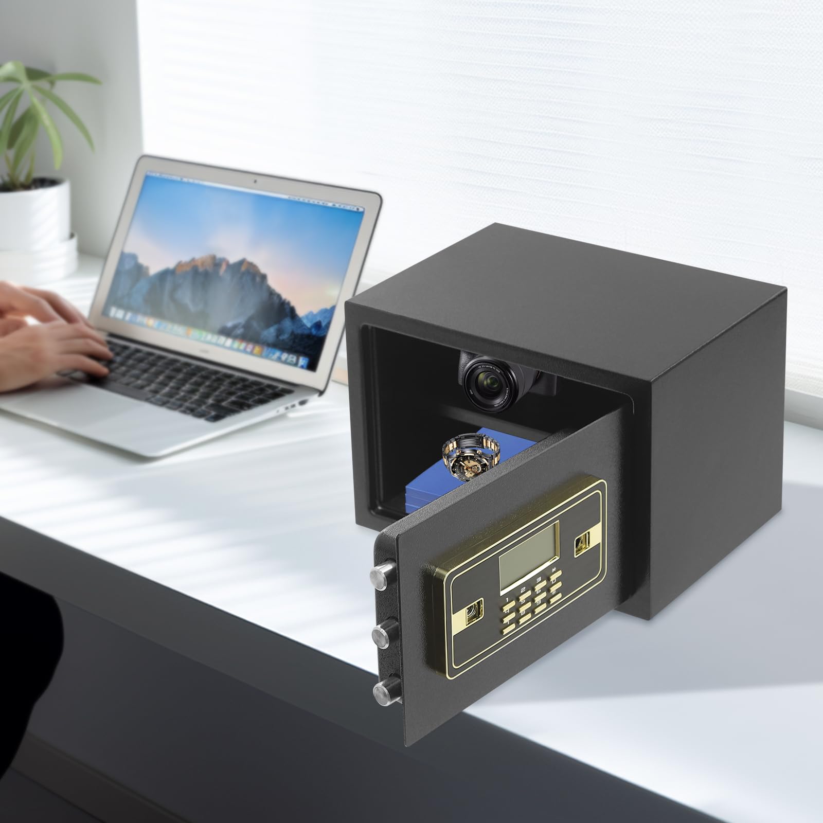 Cassaforte elettronica da 22 l, cassaforte con indicatore LED, cassaforte elettronica con ripiano estraibile, alta sicurezza, cassaforte per riporre denaro, documenti, medicinali