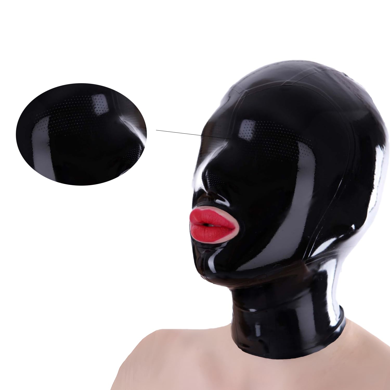 IOKUKI Cagoule en Latex avec Trous pour Respirer,Cagoule en Latex avec Ouverture pour La Bouche et Fermeture éclair à L'arrière