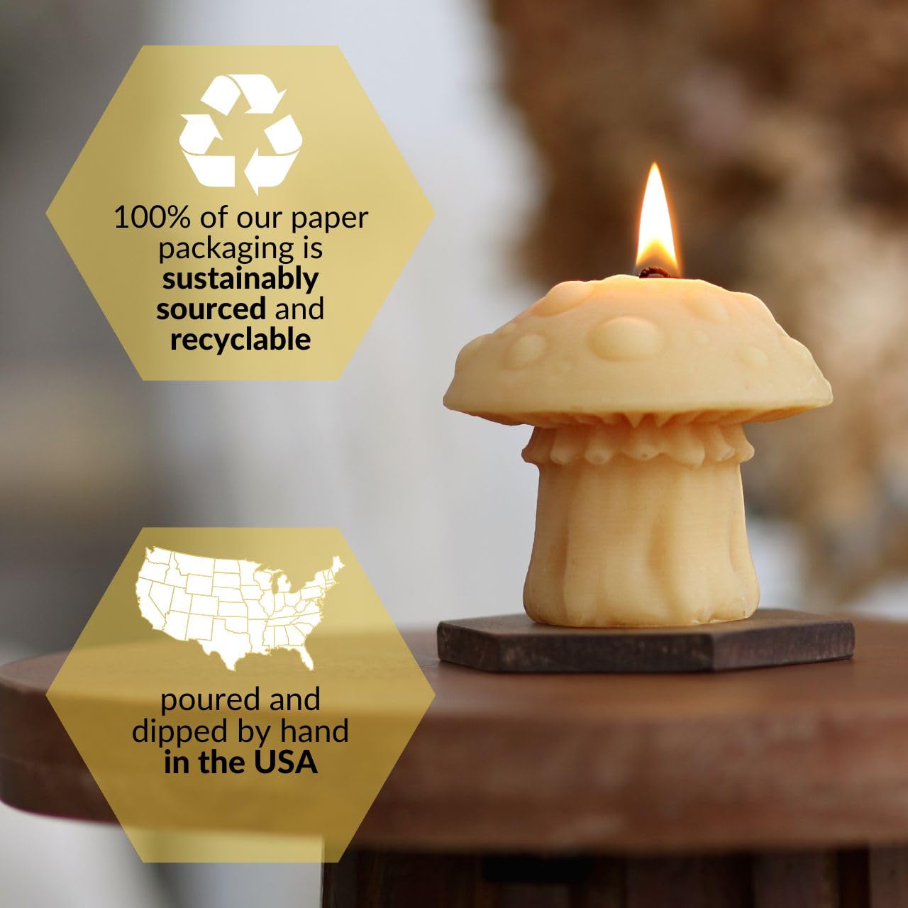Big Dipper Wax Works Candela a forma di fungo Amanita in cera d'api, decorazione artigianale scolpita delle fiabe, 100% pura cera d'api, non profumata, combustione 24 ore, ecologica per autunno e