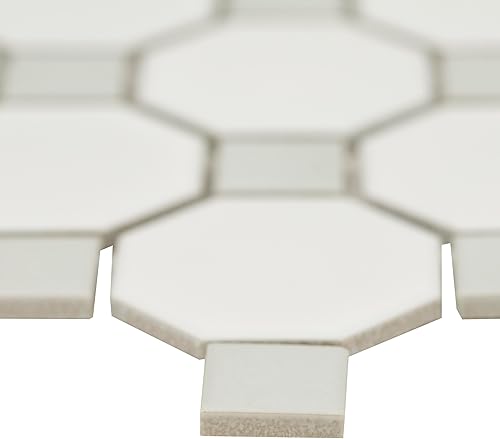 Miniatura 4 de MSI Azulejo de porcelana octágono mate de 12 x 12 pulgadas blanco y negro para salpicaduras de cocina, azulejos de pared para baño, azulejos de