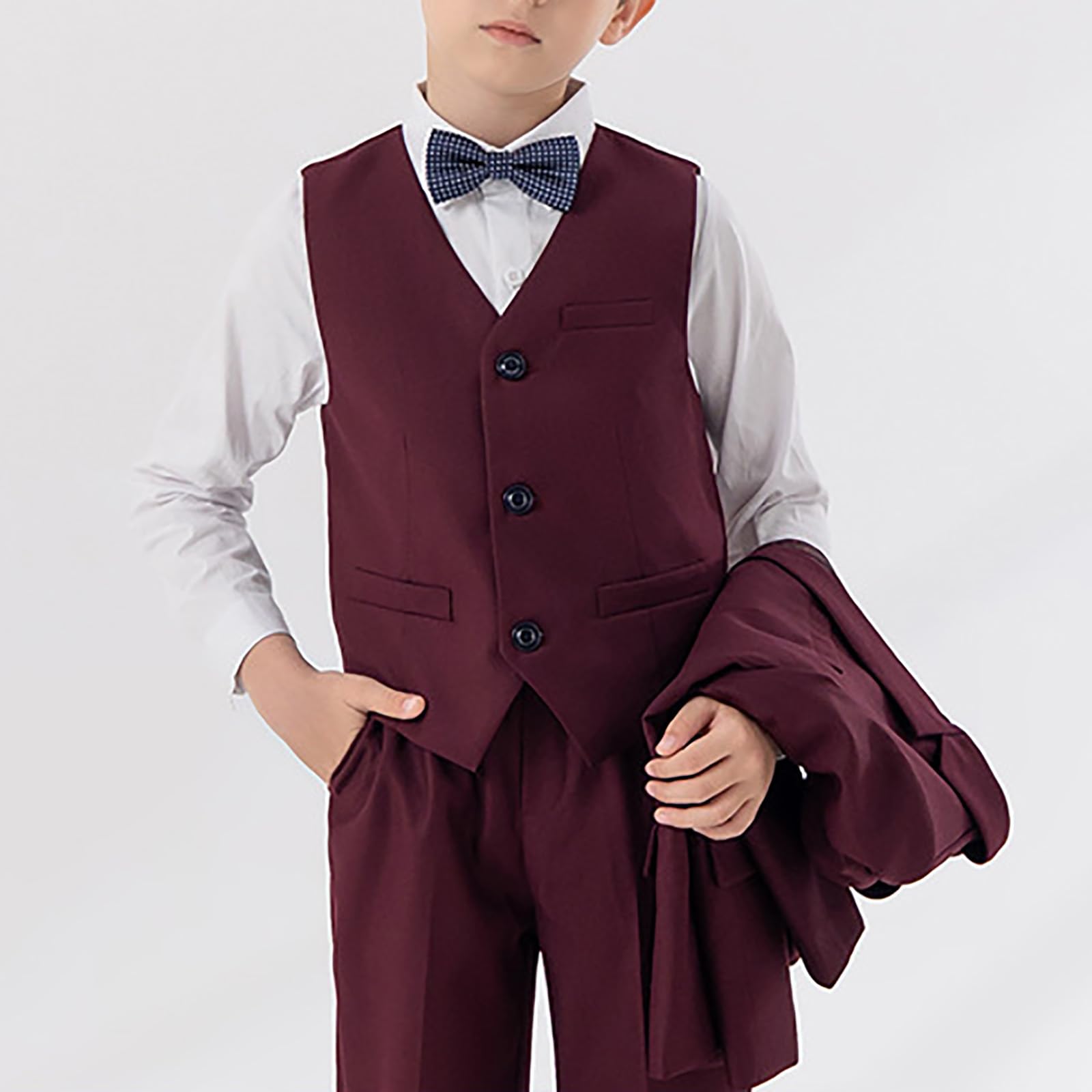 Conjunto De Traje para Niños 5 Piezas Abrigo Elegante Estilo Británico Elegante Pantalones Pajarita Práctica Festivo Fiesta Banquete Conjunto Diseño Clásico Adecuado Bodas Y Ceremonias Importantes