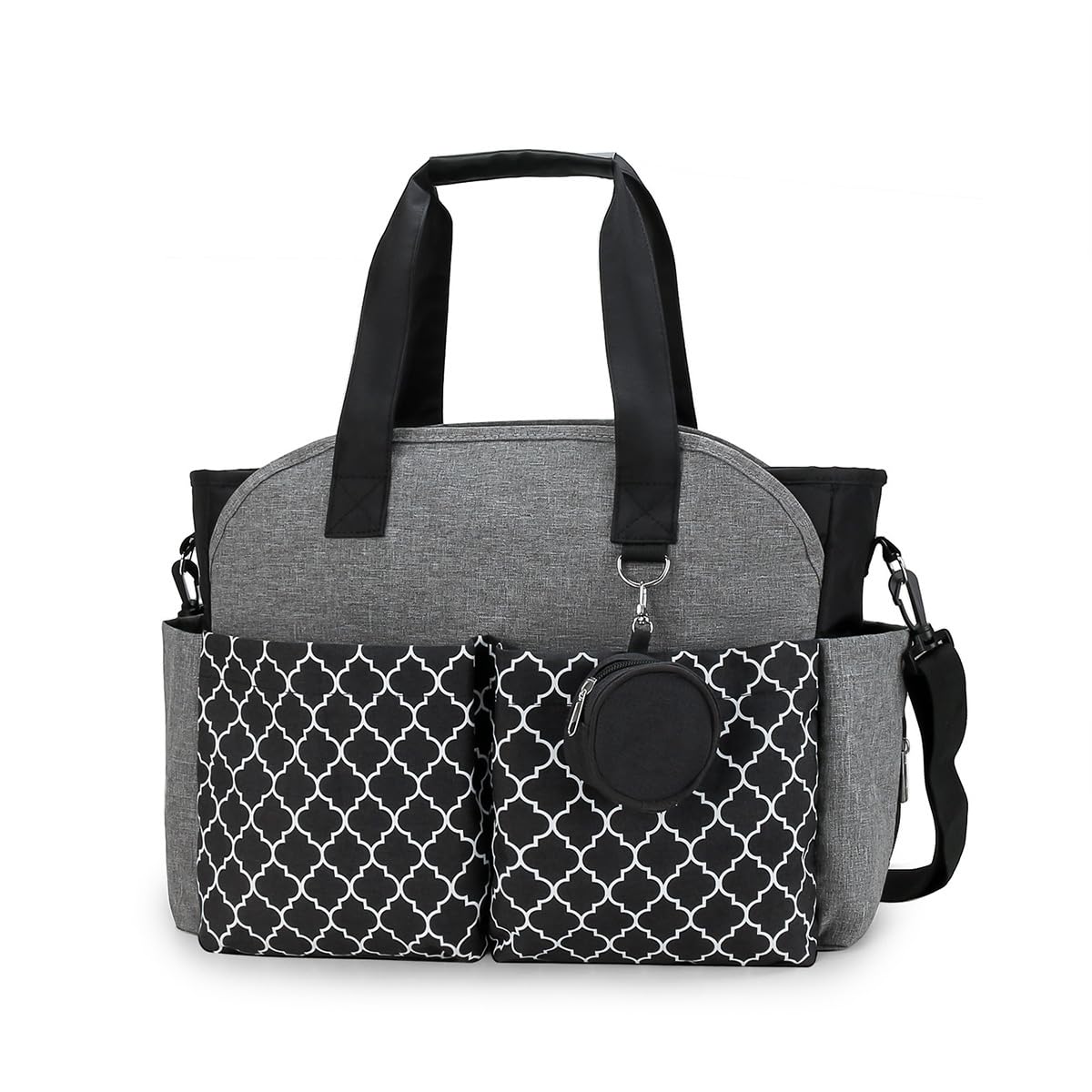 SONARIN Baby Changing Tote Bag,Multi-Function Waterproof Nappy Changing Bag Satchel Messenger Bags Travel Diaper Bags with Pacifier Holder Large Capacity for All Baby Accessories(Black+Grey)