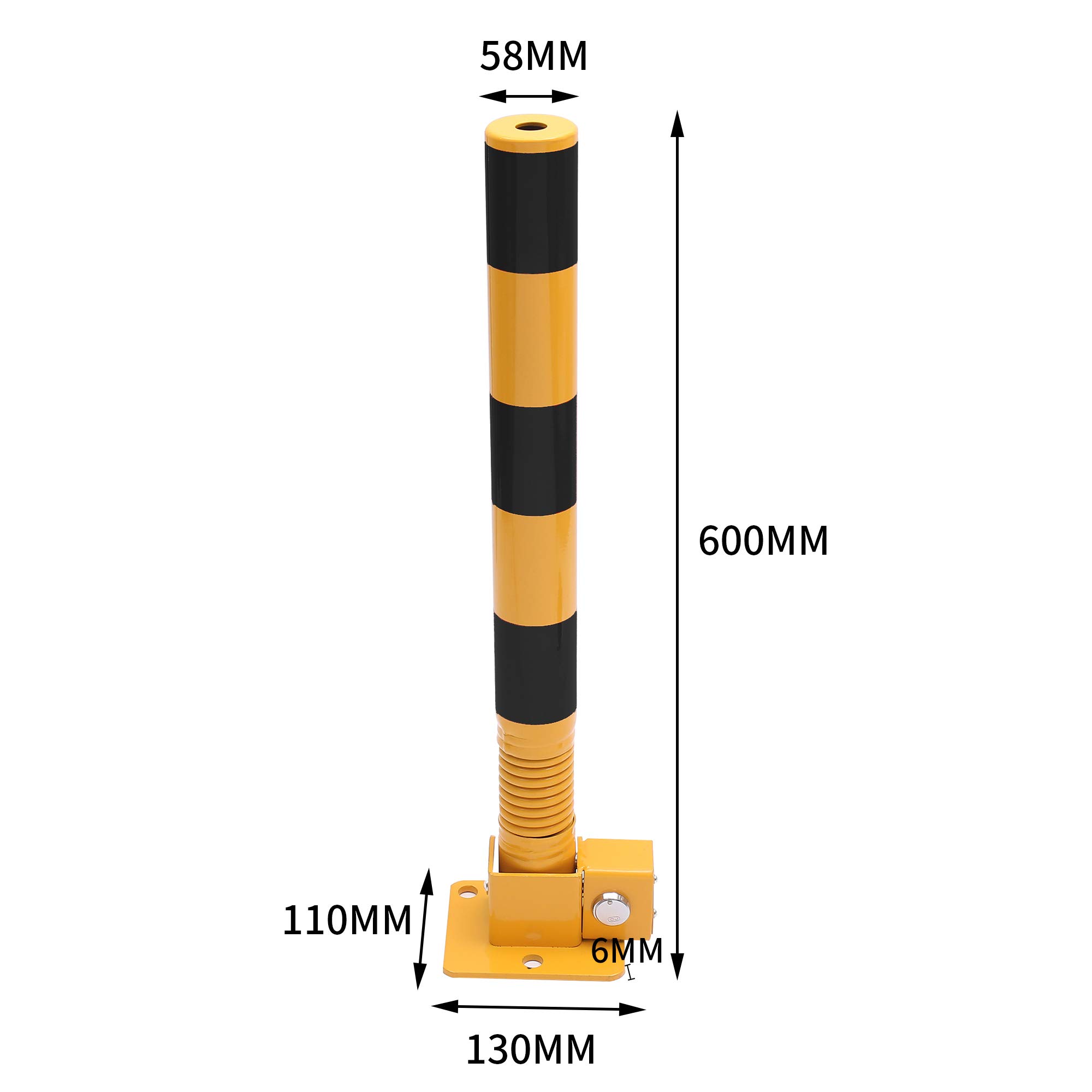 TOPWAY Bolardo de Bloqueo de Espacio para Estacionamiento de Automóviles con Resorte, Bloqueable Plegable Poste de Barrera de Parking de Coche, Amarilla y Negro, 60cm de Altura
