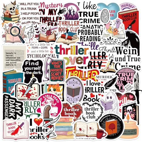 Thriller Book Sticker per laptop, moto, bagagli, biciclette, skateboard, frigorifero, horror libro, impermeabile, regalo per ragazze e adolescenti