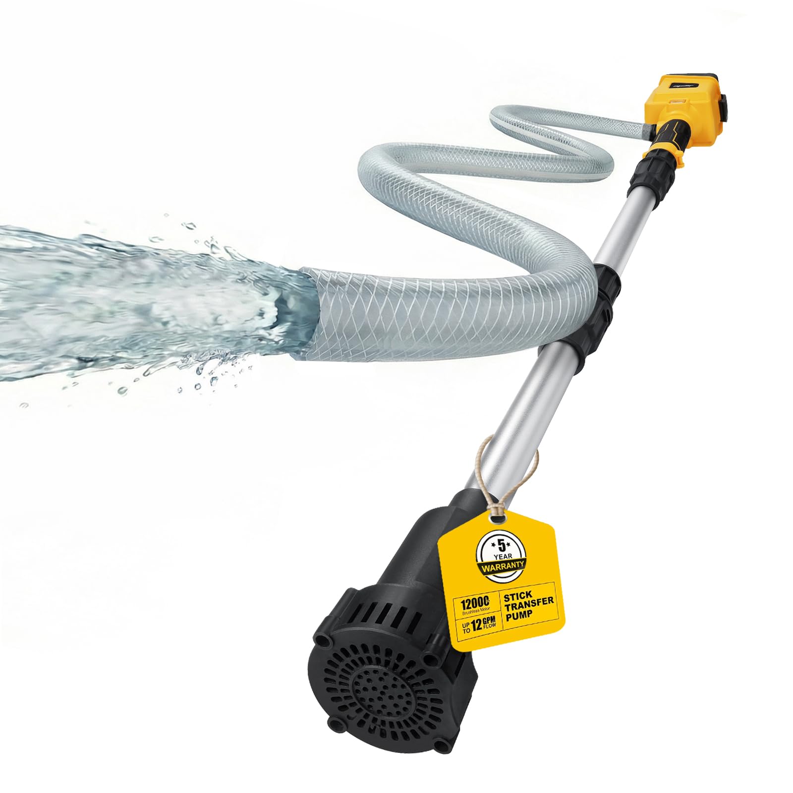 Brushless Stick Water Transfer Pump Compatible with DeWalt 20V MAX Battery (TOOL ONLY), 720 GPH Submersible Pump, 27.5’’ Detachable Shaft, 3/4’’ Outlet, 1m Hose, Sediment Filter for Rain Barrel, Pond