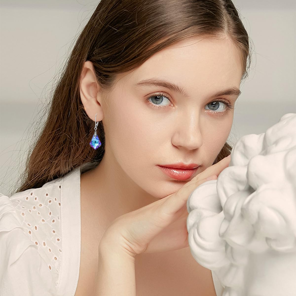 Austrian Crystal Earrings 925 Sterling Silver Vintage Dangle Drop Leverback Earrings with Purple Crystal from Austria Anniversary Jewelry Gifts for Women Her - Image 4