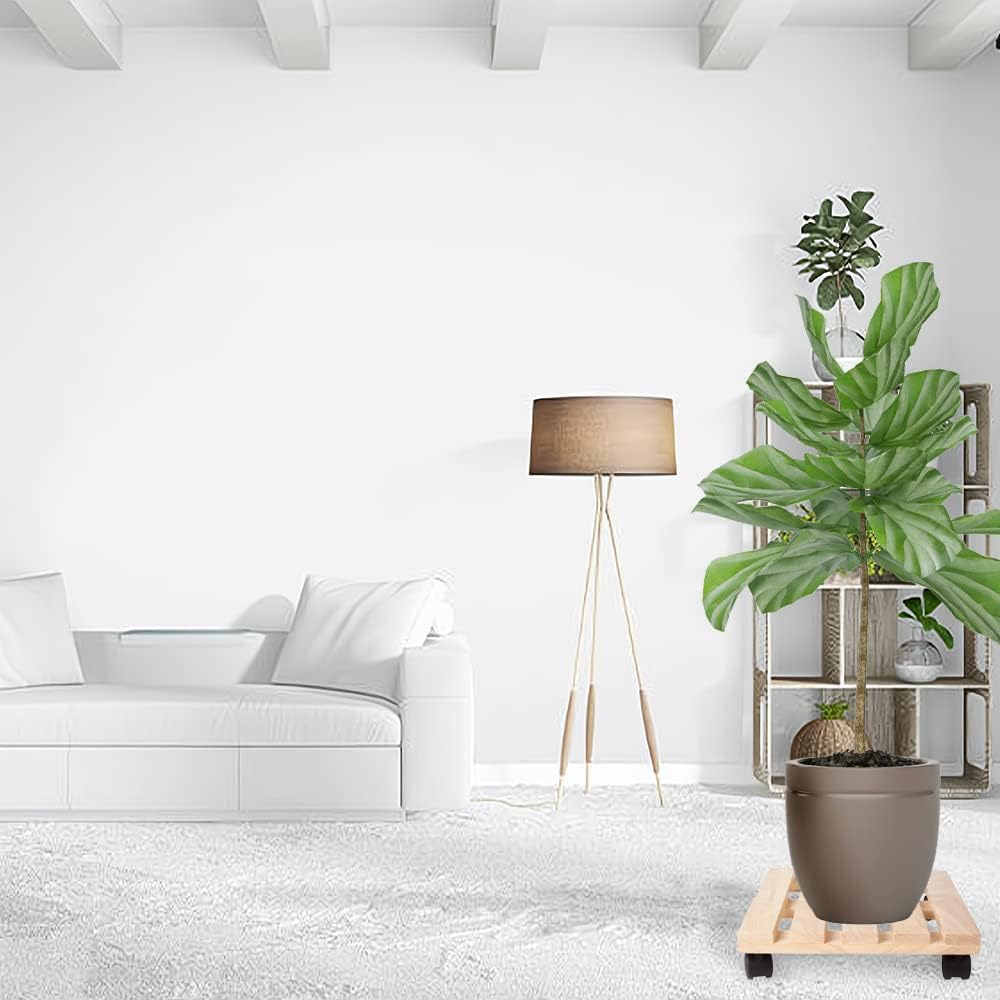 LiveBe 12 Inch Plant Caddy Heavy Duty Plant Pot with 4 Rolling Wheels(2 Lockable Caster Wheels), Indoor Outdoor on Roller Patio/Flower Pot/Succulent Pots(2 Pack) (Natural) : Patio, Lawn & Garden