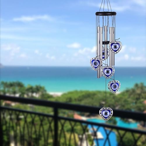 Miniatura 7 de Campanillas de viento azules con forma de corazón de ojo malvado para decoración al aire libre, atrapavientos móviles, campanas de viento de mal de