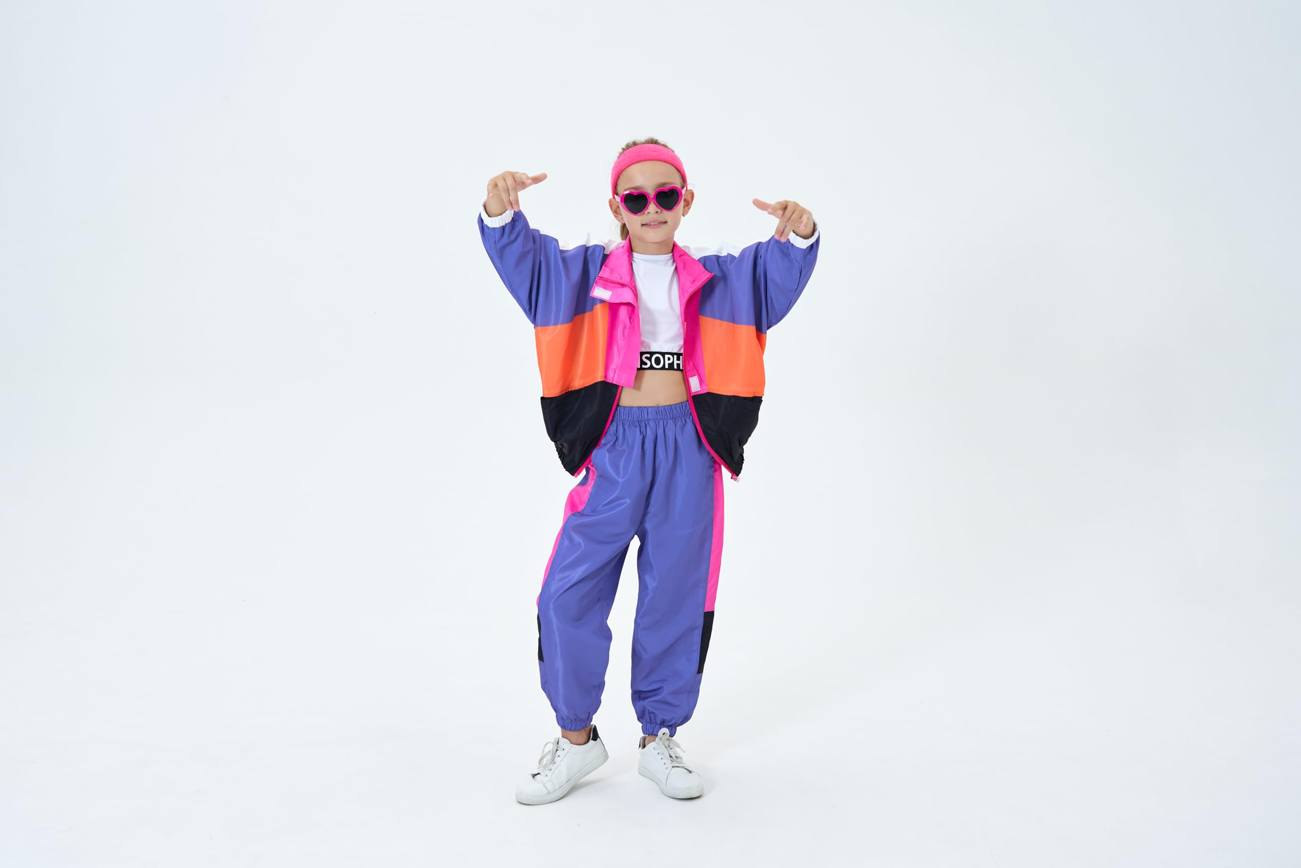 4 Pcs Girls Dance Costume Set, Kids Hip Hop Jazz Street pop Dancing Outfits Clothing, Jogger Wear Tracksuit Set