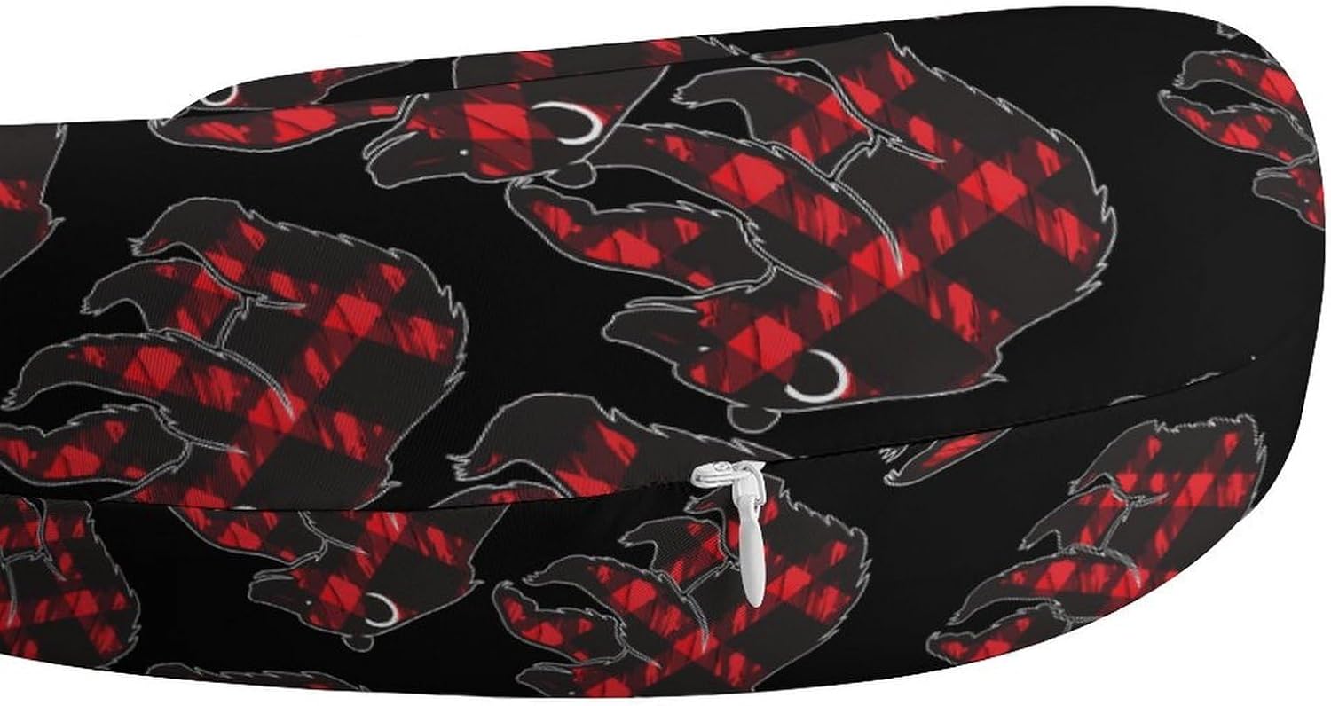 Plaid Bear Travel Pillow U Shape Neck Pillow Washable Pillowcase for Sleeping Chair