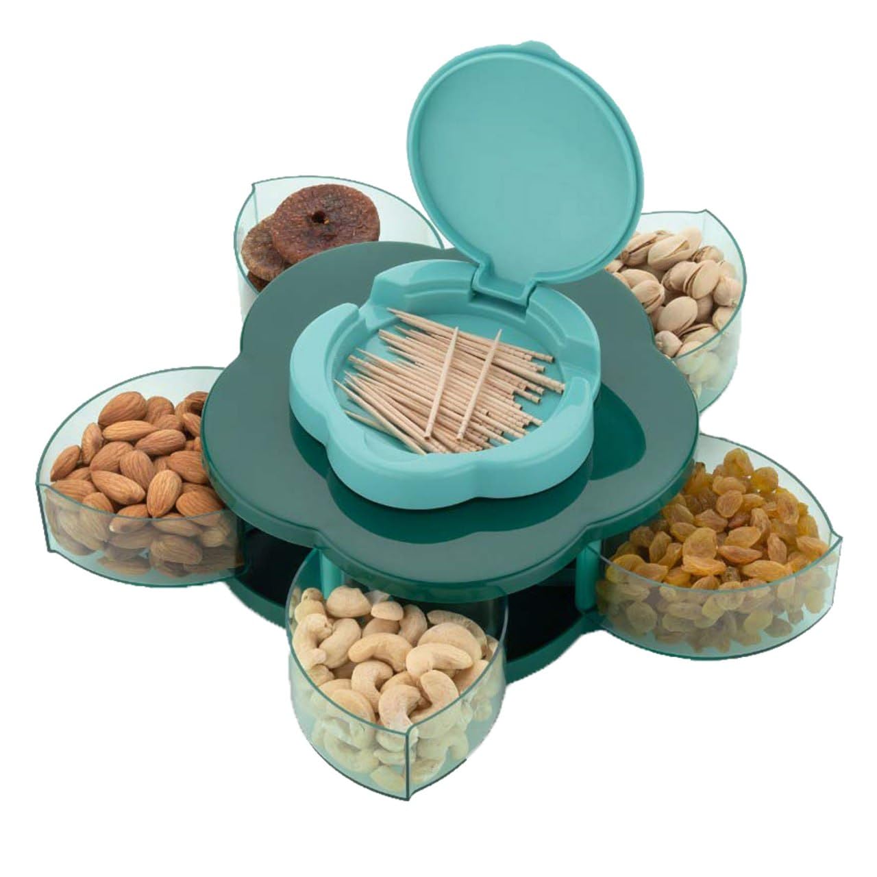 7Seas Five Compartments Flower Candy Box Serving Rotating Tray Dry Fruit, Candy, Chocolate, Snacks Storage Box Flower Shaped Candy Box Serving Beautiful Rotating Tray Container(1Pcs)(Multicolor) 3