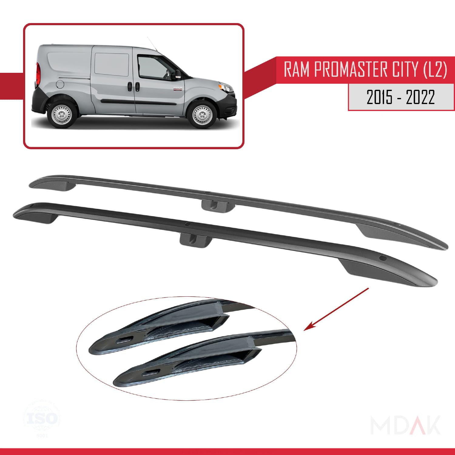 MDAK Kompatibel mit FIAT Doblo Maxi 2000-2009 (Langer Radstand L2/H1) Dachreling Dachträger Gepäckträger Schwarz