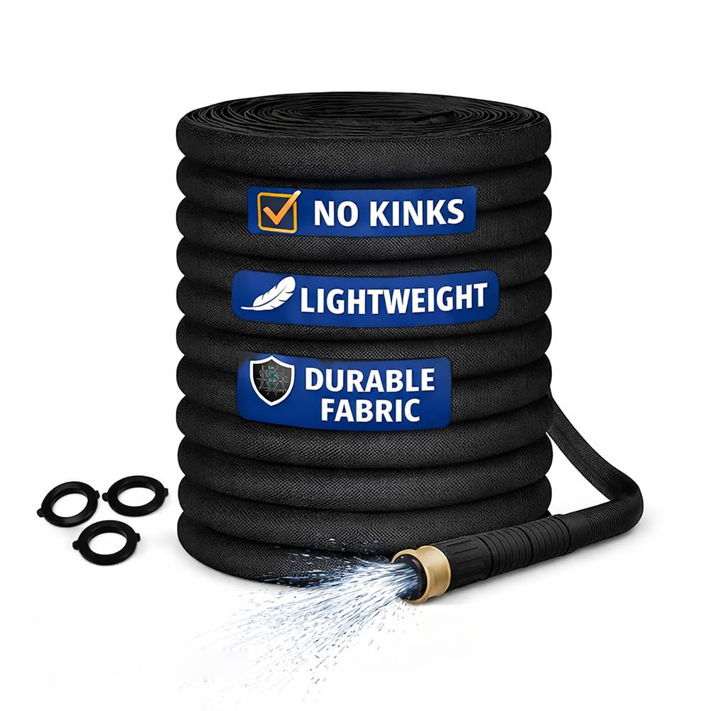 ZAselect Flat Garden Hose Pipe 100FT/30m, Lightweight Lay-Flat Water Hosepipe with 3 Rubber Washers, Space-Saving Heavy Duty Watering Pipe for Garden, Caravan, RV & Car Wash, Green