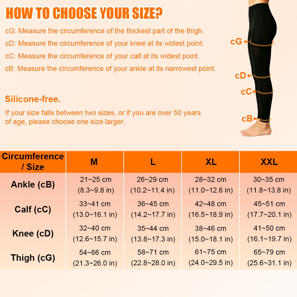 Medias de compresión para Hombre y Mujer, 23-32 mmHg Clase 2, Medias de compresión Edema, Soporte Graduado, Media de Apoyo, Favorece la circulación sanguínea