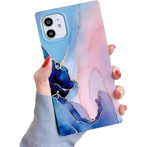 WEDO Compatible with iPhone 12 Pro Max Square Marble Case, Slim Elegant Soft Shockproof Protective and Durable Cases Bumper Cover for iPhone 12 Pro Max(Blue Marble)