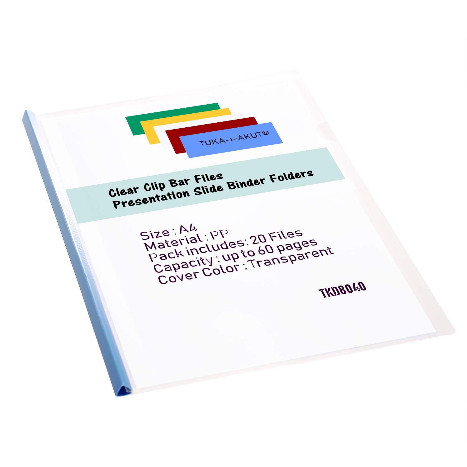 TUKA-i-AKUT 20pz PP Cartelline con Clip, 50 Fogli A4 Formato, Raccoglitore con Clip, Cartella di Serraggio in Materiale PP per Casa, Scuola, Ufficio. Traslucido, Confezione da 20, TKD8040-20x