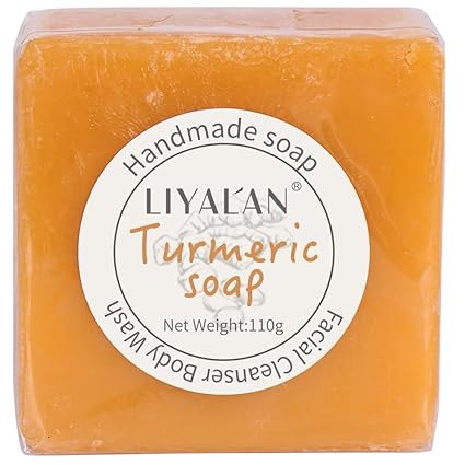 LIYALAN Turmeric Soap Bar for Face Body Smooth Skin,Deep Cleansing, Natural Vegan Handmade Soap Sensitive Skin Formula 3.88 oz x 1bar with a fresh ginger and lemongrass scent