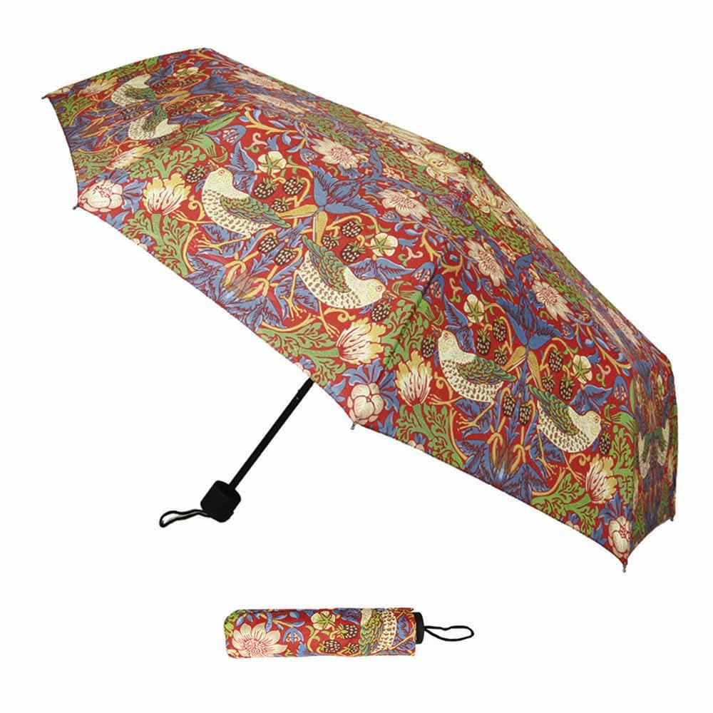 Signare Folding Lightweight Windproof Umbrella for Women Sun Parasol Designs (Strawberry Thief Red)
