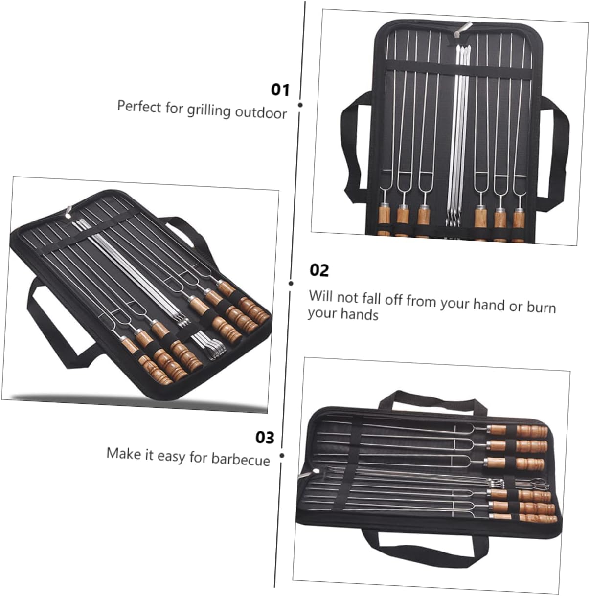 10pcs Wood Handle Stainless Steel Barbecue Skewers for Outdoor Grilling Durable Kabob Tools with Smooth Edges for Safe Use and Easy Food Release